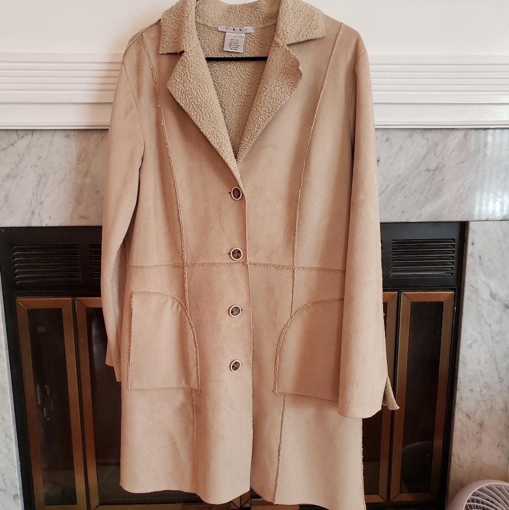 NWOT CAbi faux suede shearling duster (L)